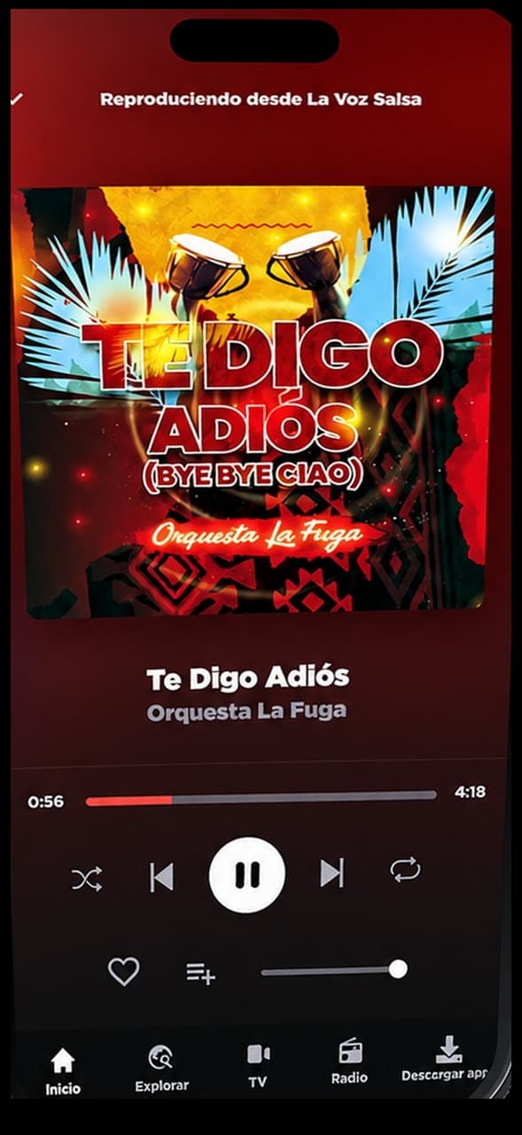 Reproductor de Te Digo Adiós mostrado en publicidad