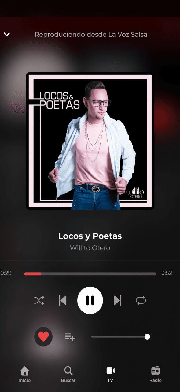 Reproductor de Locos y Poetas con el menú de La Voz Salsa
